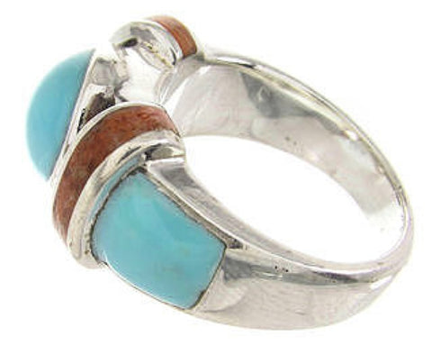 Turquoise And Apple Coral Southwest Ring Size 5-1/4 BW62734